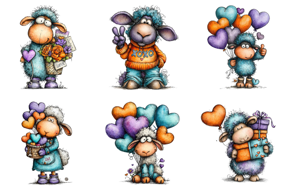 Funny Valentine Sheep Clipart, an Illustration by SinaCreation (Photo 5 of 11)