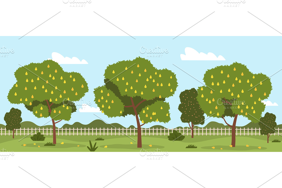 Orchard with pear trees and ripe, an Object Illustration by YummyBuum