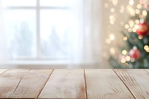Christmas bokeh effect with wooden t, a Photo by Dvoevnore photos