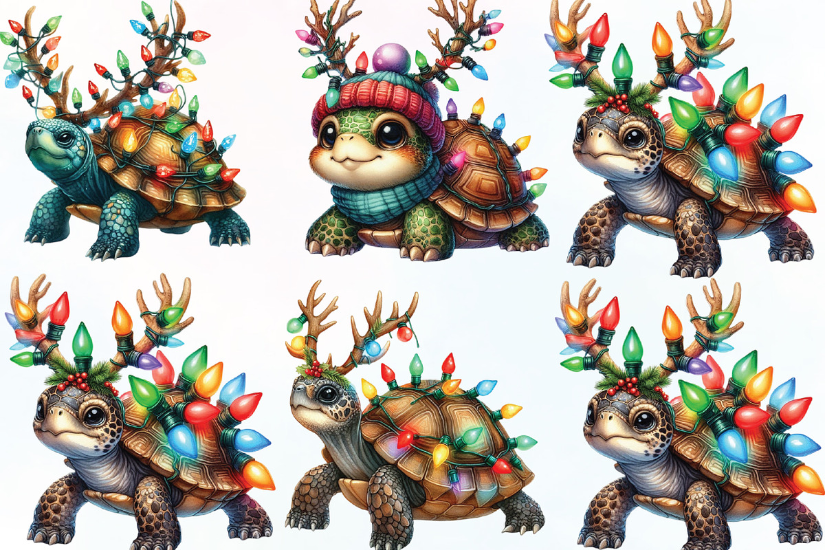Watercolor Christmas Turtle Clipart, an Illustration by CraftArtStudio (Photo 2 of 6)