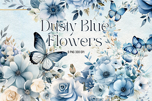 Dusty Blue Flower Watercolor Clipart