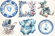 Blue Toile Baby Clipart, an Illustration by DreamCafeArt (Thumbnail 3 of 7)