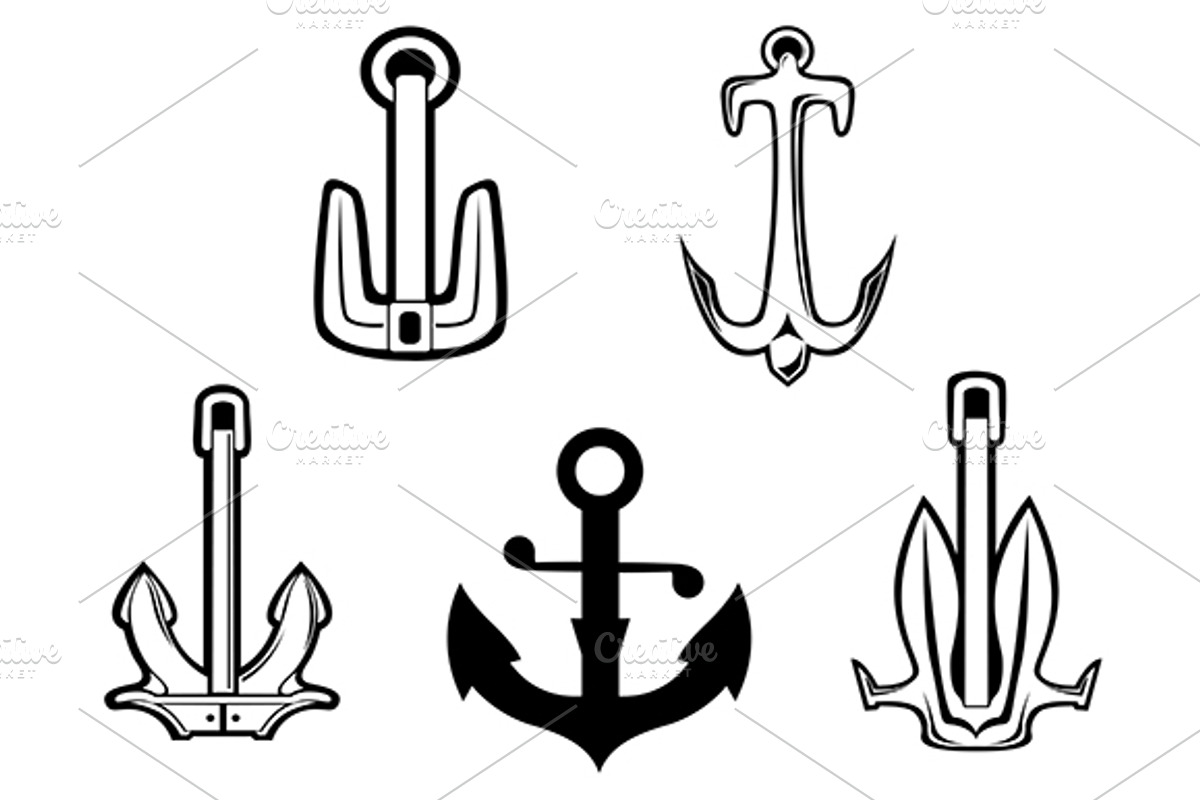 Set of anchor symbols, a Solid Icon by Vector Tradition (Photo 1 of 3)