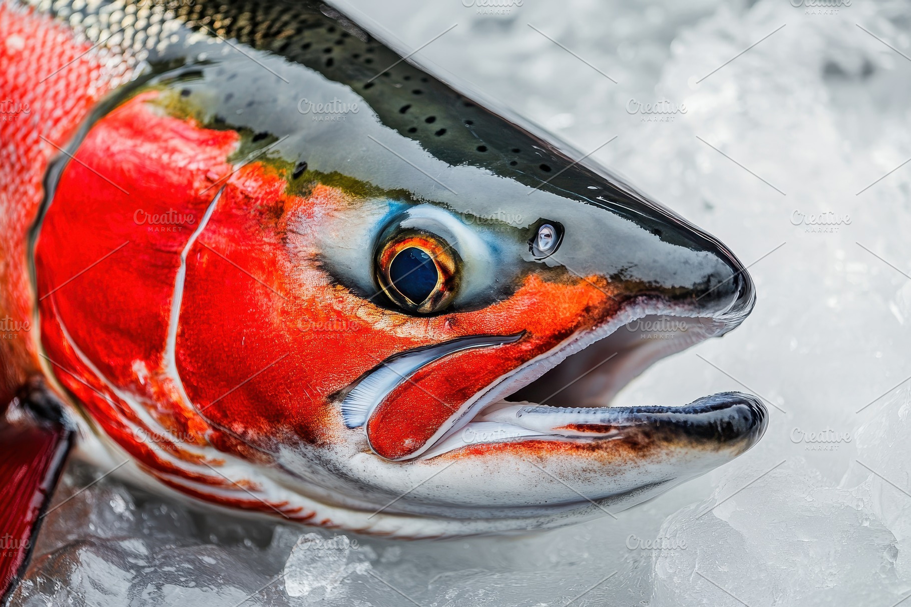 Freshly caught Pacific salmon reveal, a Photo by Pavel_design