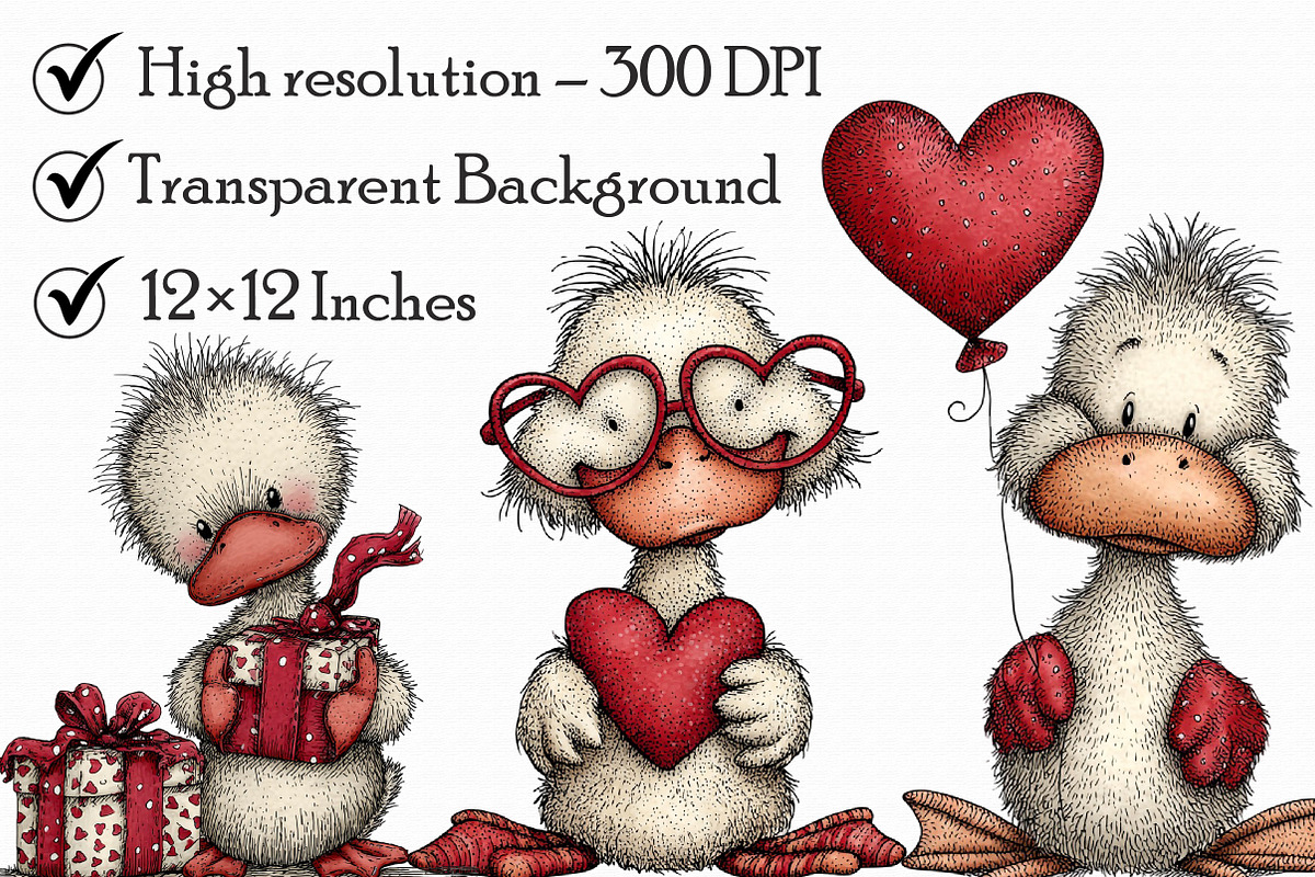 Whimsical Valentine Duck Clipart, an Illustration by Libby Wishes (Photo 5 of 7)
