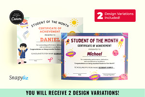 Student of Month Certificate Canva, a Card Template by Snapybiz