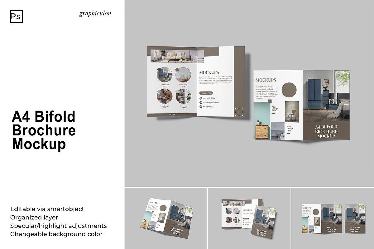 A4 Bifold Brochure Mockup, a Brochure Template by Graphiculon (Photo 1 of 11)