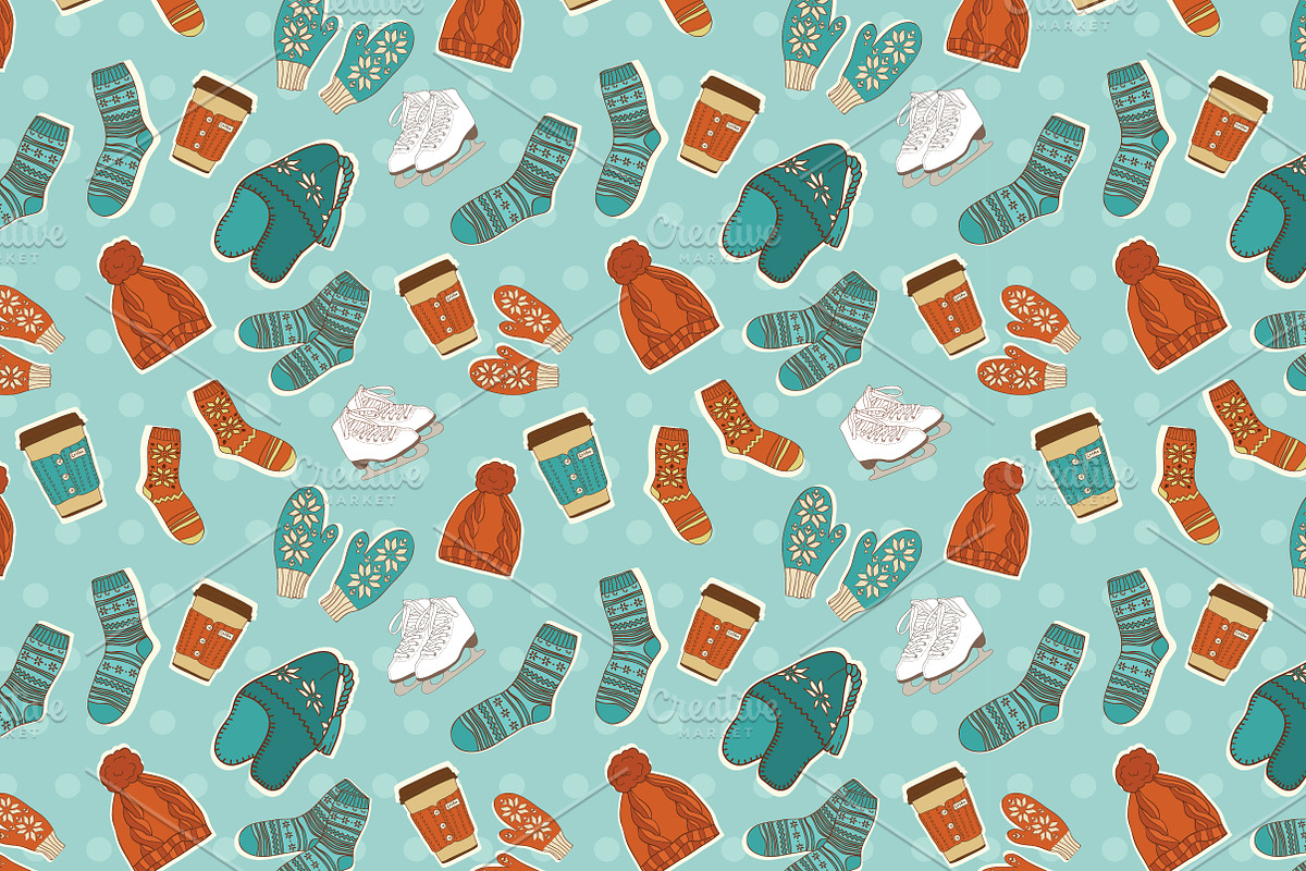 Vector winter set+winter pattern., an Illustration by Little A (Aigul) (Photo 2 of 2)