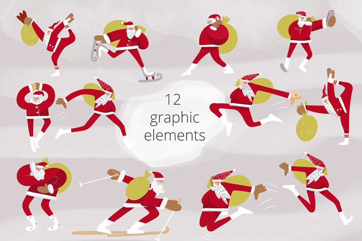 Sports Santas clipart, a Sport Illustration by NataLyaroArt (Photo 2 of 5)