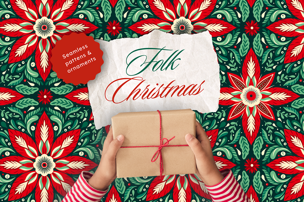 Folk Christmas Pattern and Ornaments, a Seasonal Illustration by Red Ink (Photo 1 of 9)