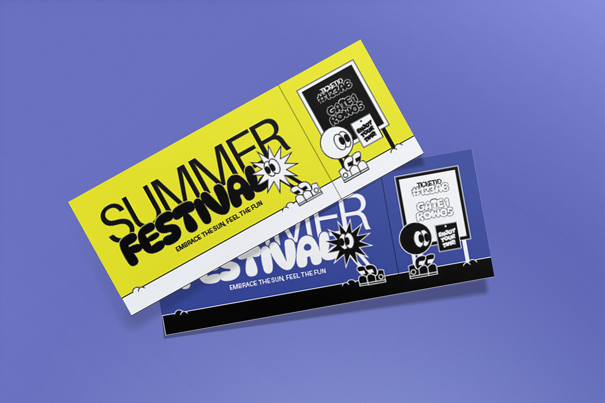 Yellow Retro Summer Festival Ticket, a Card Template by graphicook (Photo 2 of 3)