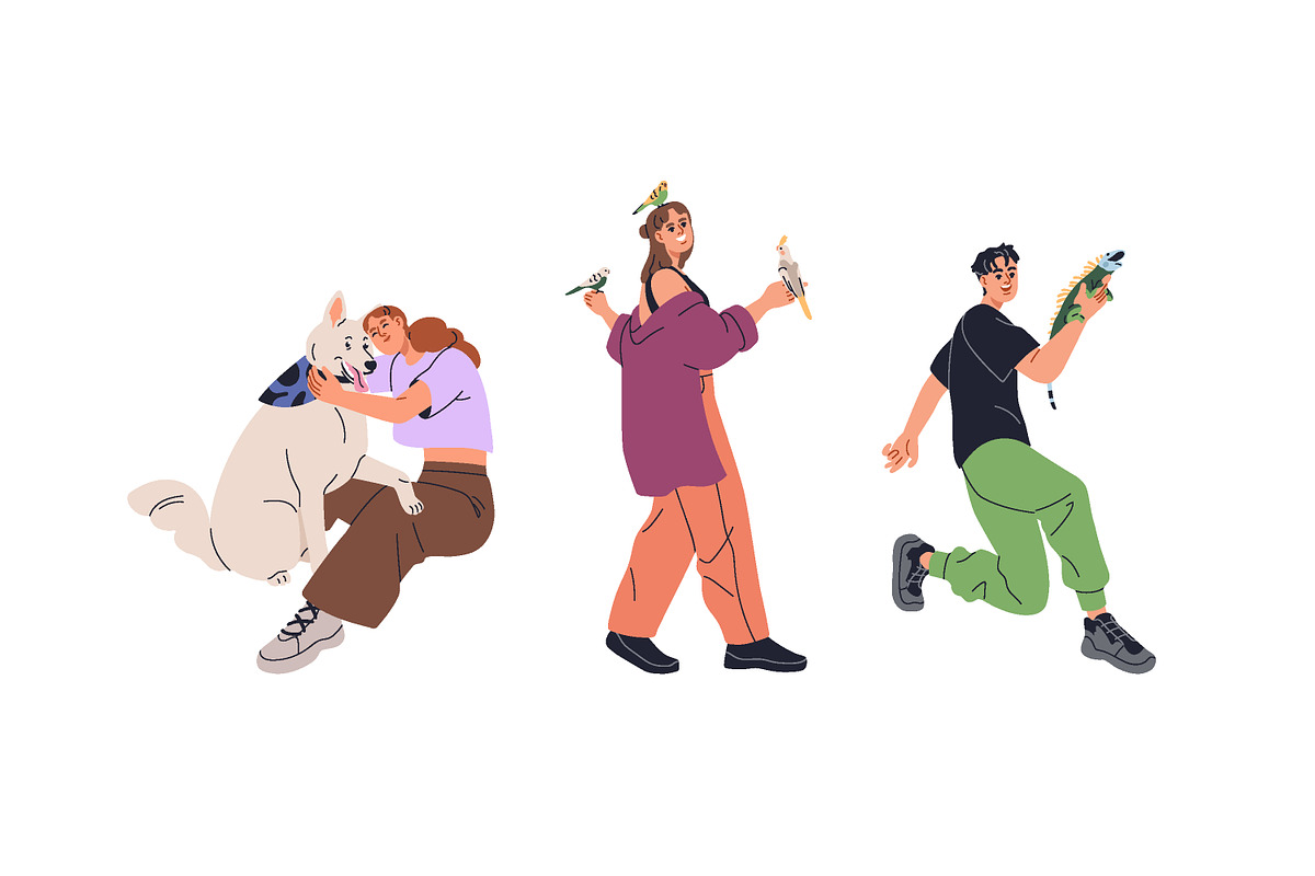 Happy people with different pets set, a Person Illustration by Good Studio (Photo 3 of 7)