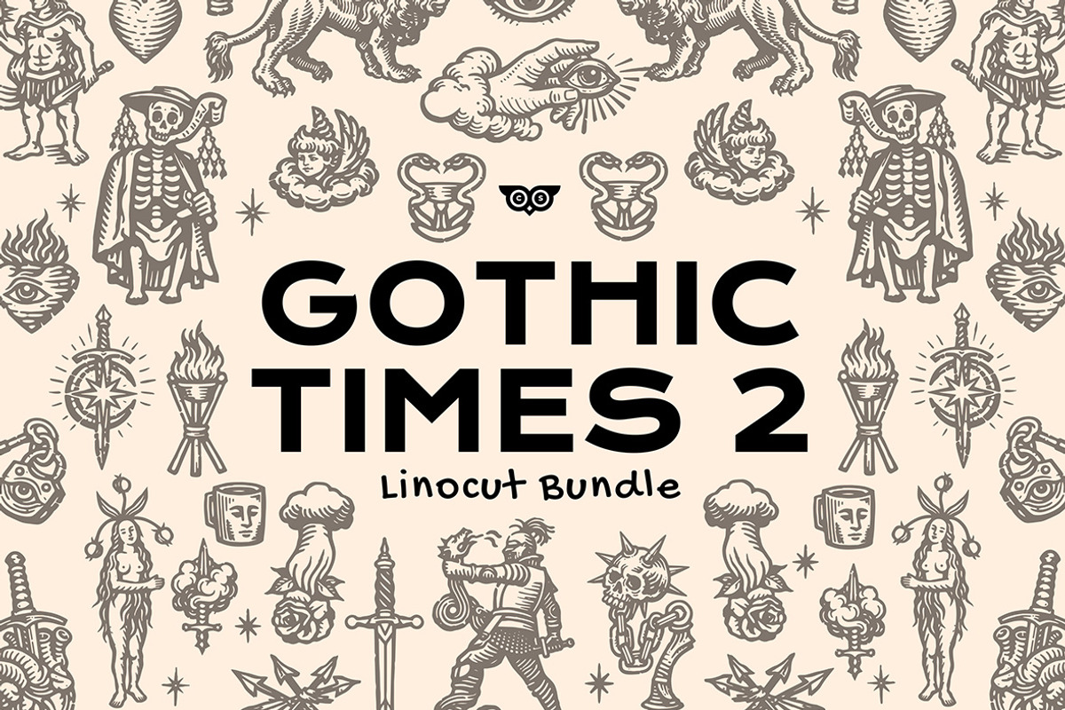 Gothic Times 2 Linocut Bundle, an Object Illustration by ClayStudio (Photo 1 of 8)