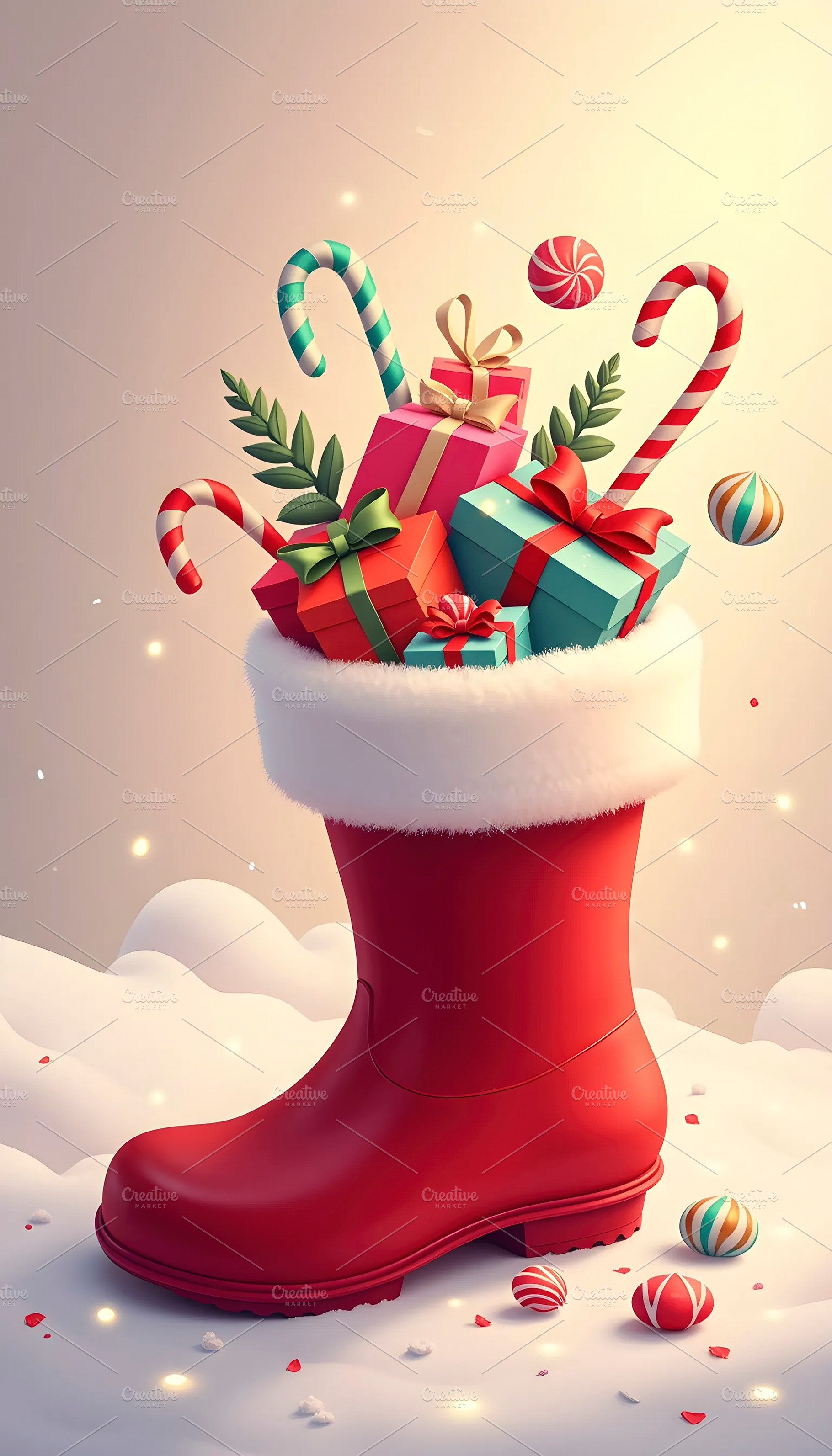 Festive Red Boot Overflowing with Co, a Photo by LOGOCREATIVE