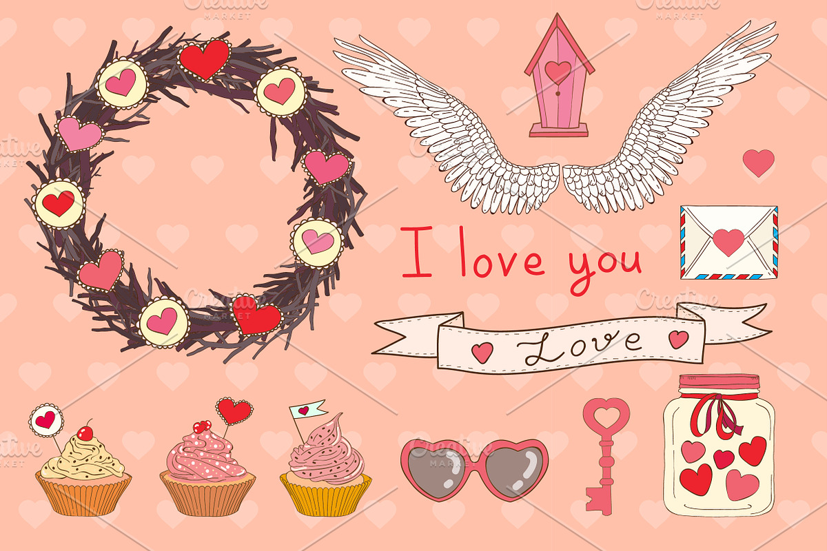 Vector set of Valentine's Day., a Decorative Illustration by Little A (Aigul) (Photo 1 of 4)