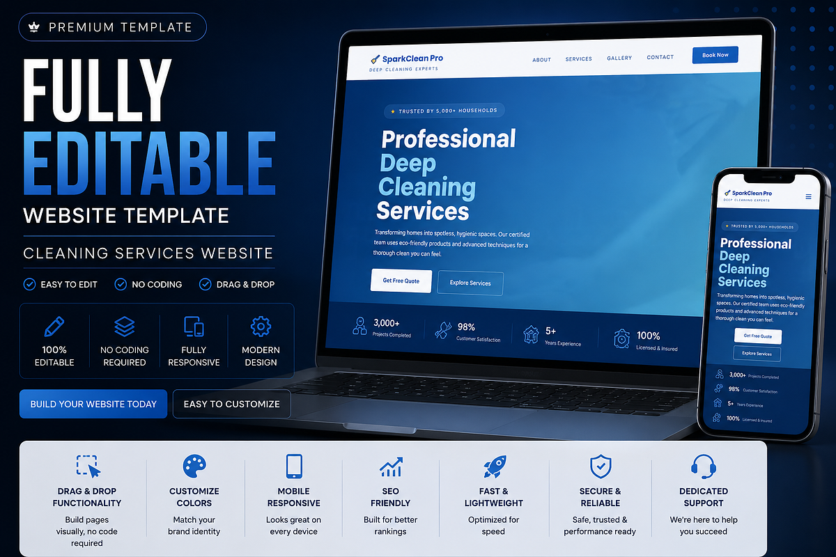 Cleaning Web Template Builtin Editor, a HTML Template by DigitalsDesigns (Photo 1 of 4)