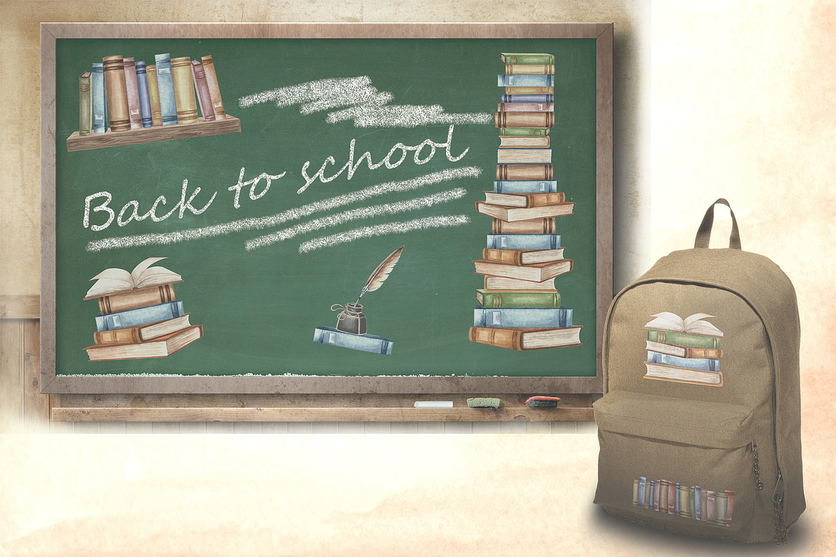 Vintage bookshelf watercolor clipart, an Education Illustration by susie-p-art (Photo 6 of 13)