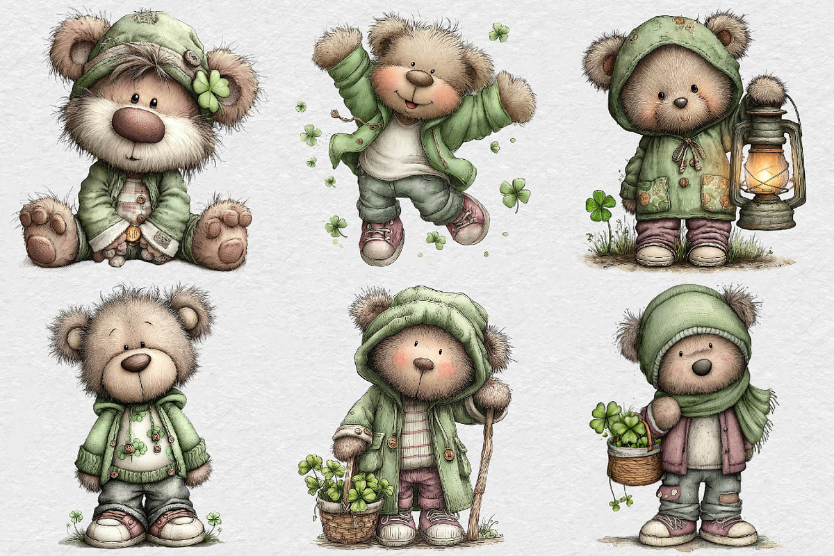 St Patrick’s Day Teddy Bear Clipart, an Illustration by DreamCafeArt (Photo 2 of 6)