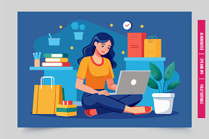 Woman laptop shopping plants, an Illustration by Tanuart