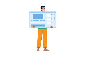 Web designer holding website layout, a Technology Illustration by pikepicture