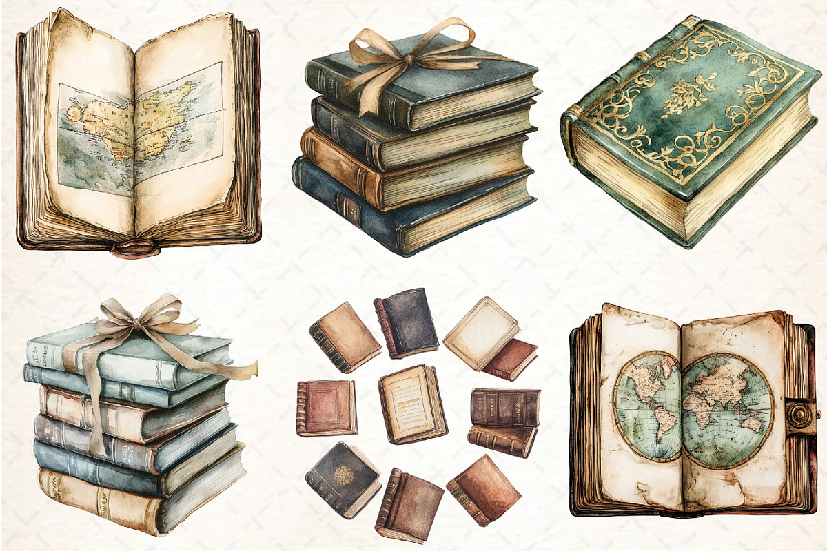 Vintage Books Clipart, an Illustration by DreamCafeArt (Photo 4 of 9)
