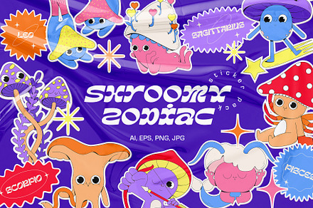 Shroomy Zodiac - vector stickers