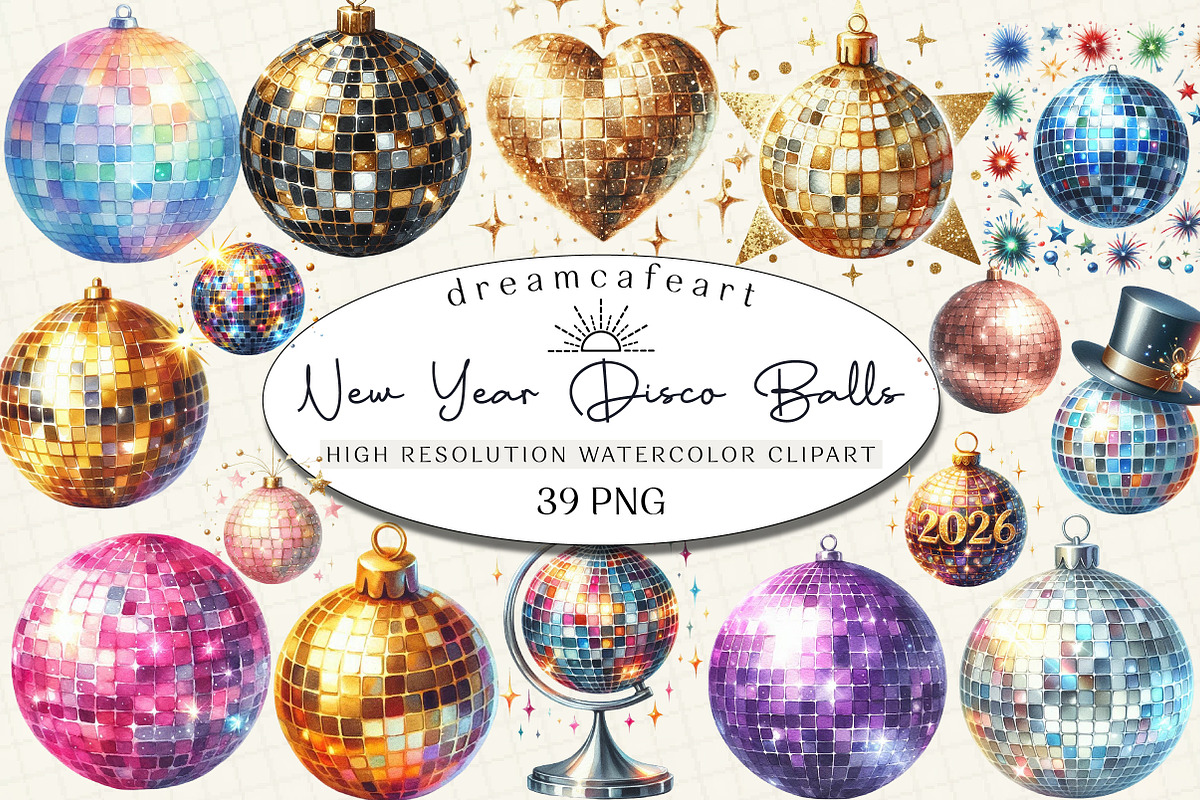 New Year Disco Balls Clipart, an Illustration by DreamCafeArt (Photo 1 of 6)