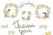 Birds and flowers watercolor, an Animal Illustration by JuliaFast (Thumbnail 3 of 8)