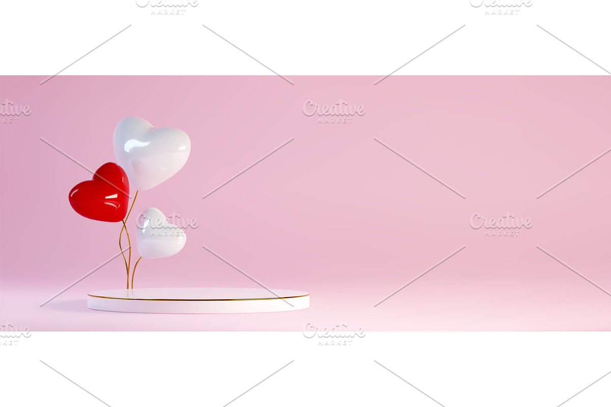 Glossy 3d heart balloons with white, an Illustration by art PVP - market