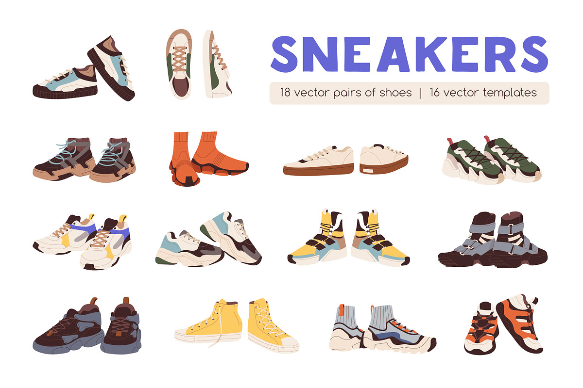 Fashion sneakers set + backgrounds, a Person Illustration by Good Studio (Photo 1 of 6)