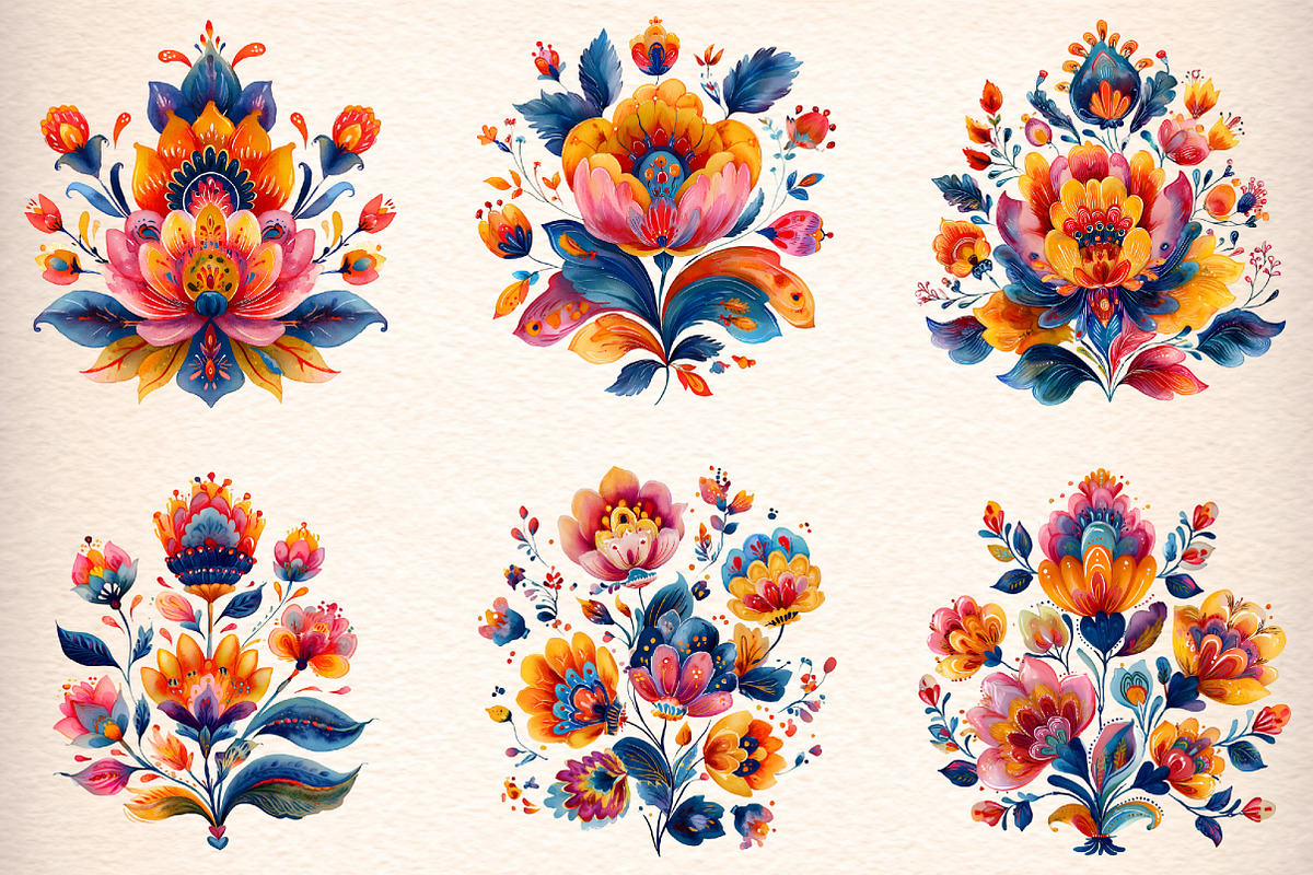 Watercolor Colorful Folk Floral, an Illustration by Digital Artistic99 (Photo 4 of 9)