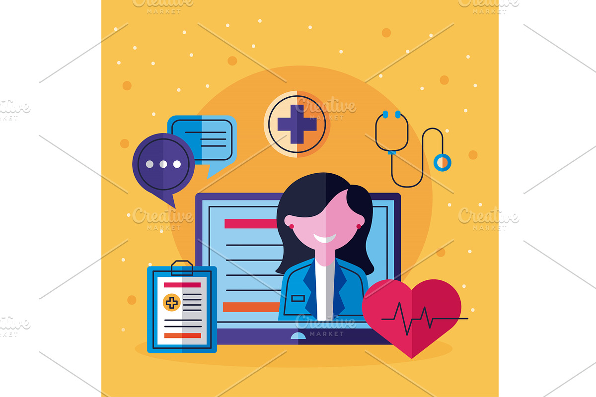 laptop with online medical, a Healthcare Illustration by studiogstock