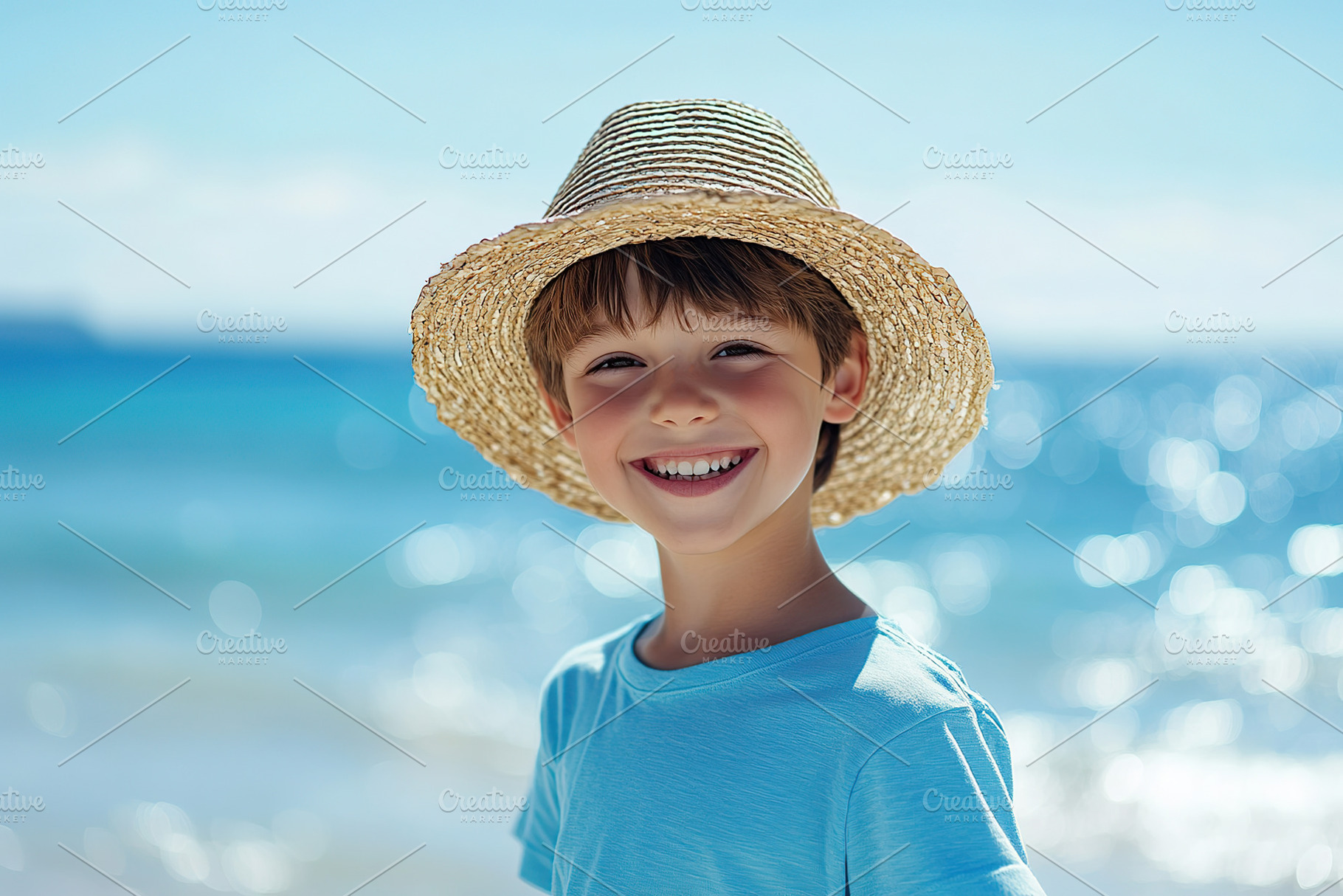 Old boy walking on the beach wearing a straw hat and smiling und, a Person Photo by AlyaAnd