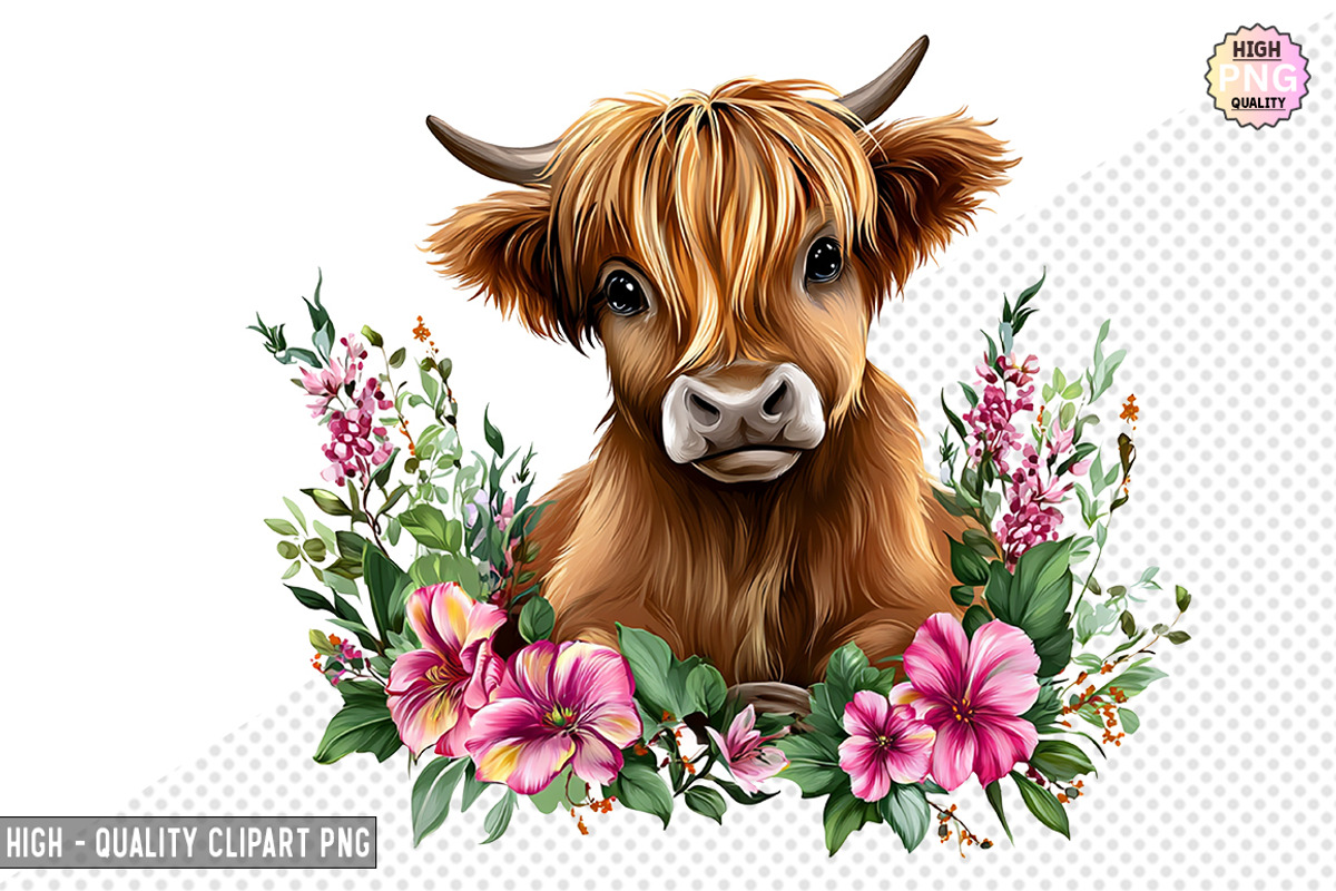 Boho Cow PNGs with Flowers Bundle, a Graphic by crative8112 (Photo 7 of 9)