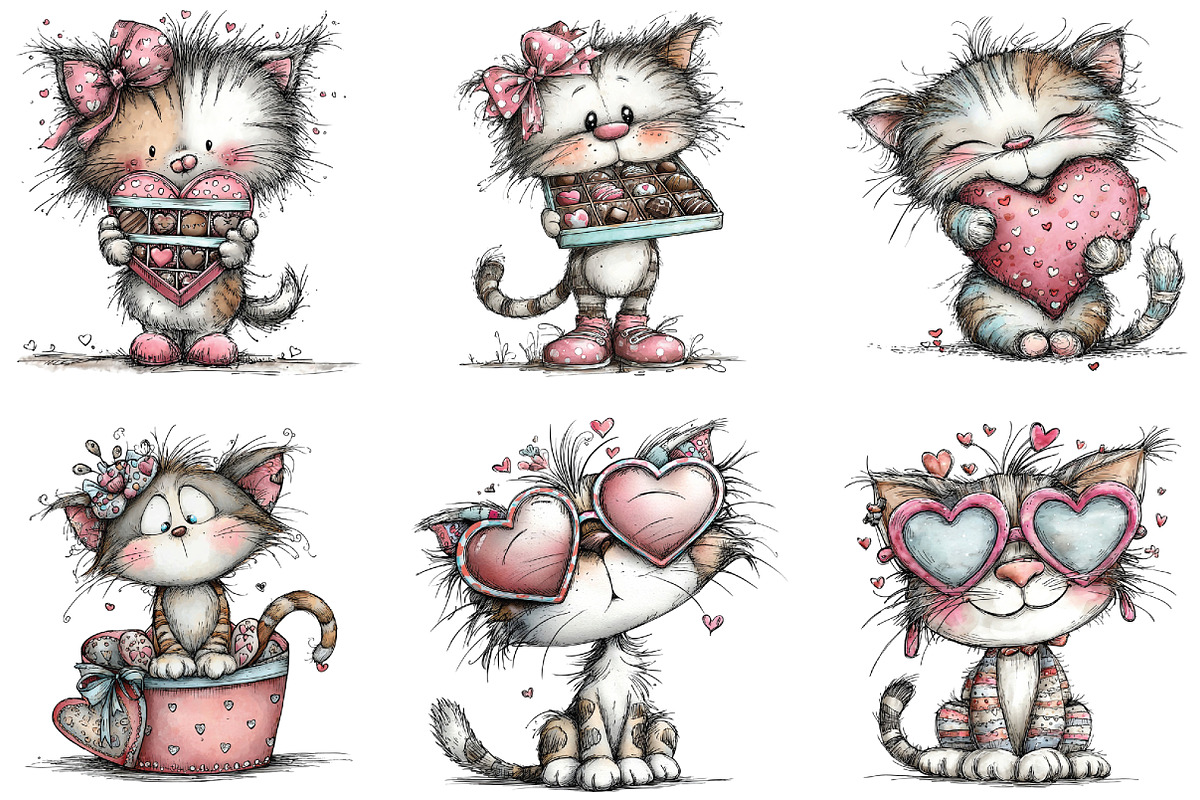 Whimsical Valentine Cat Clipart, a Graphic by CraftArtStudio (Photo 3 of 6)