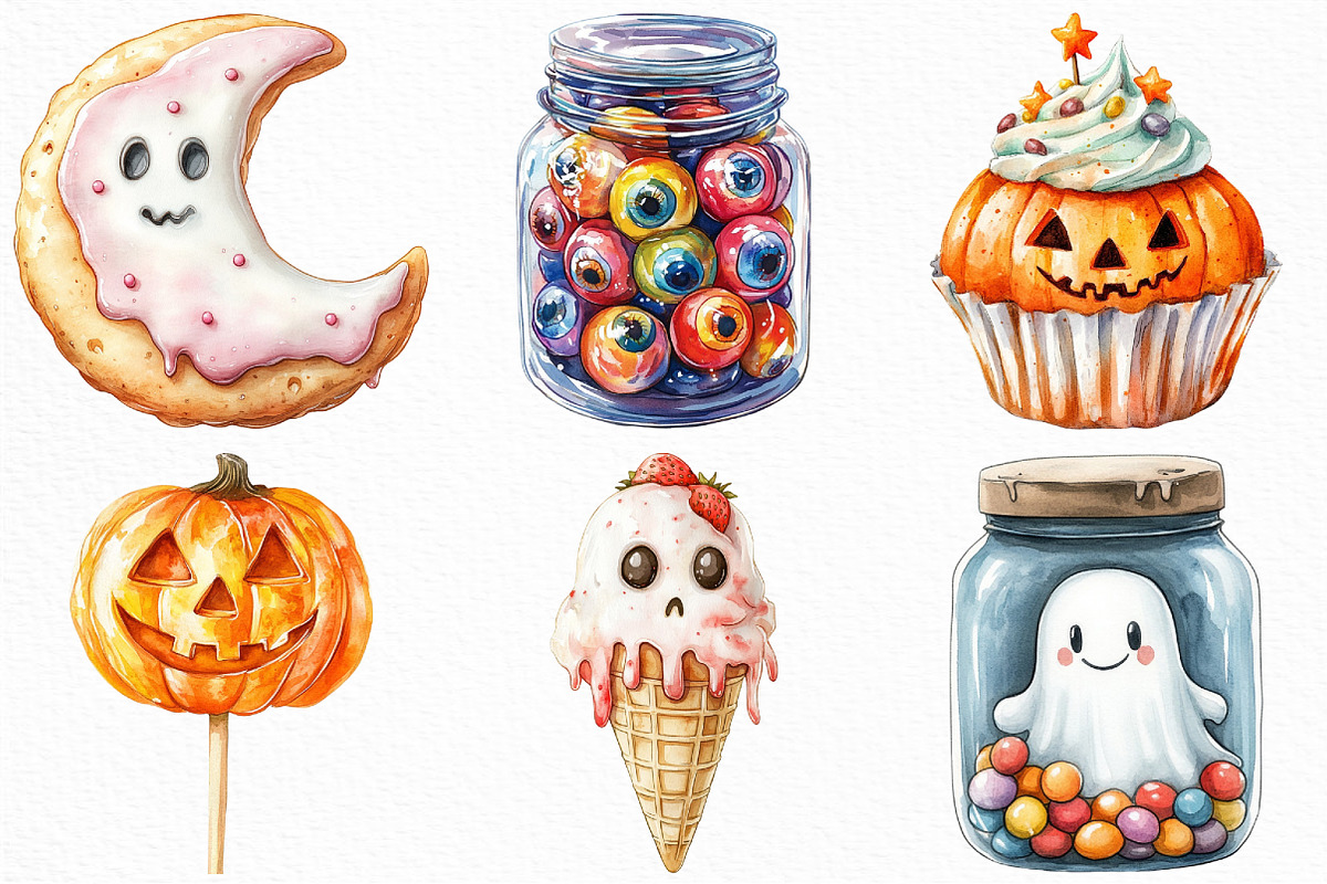 Watercolor Sweet Halloween Clipart, an Illustration by Craft Nest (Photo 3 of 6)