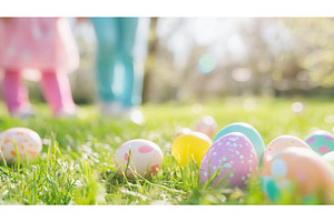 Colorful easter eggs on bright green, a Nature Photo by Lermont51