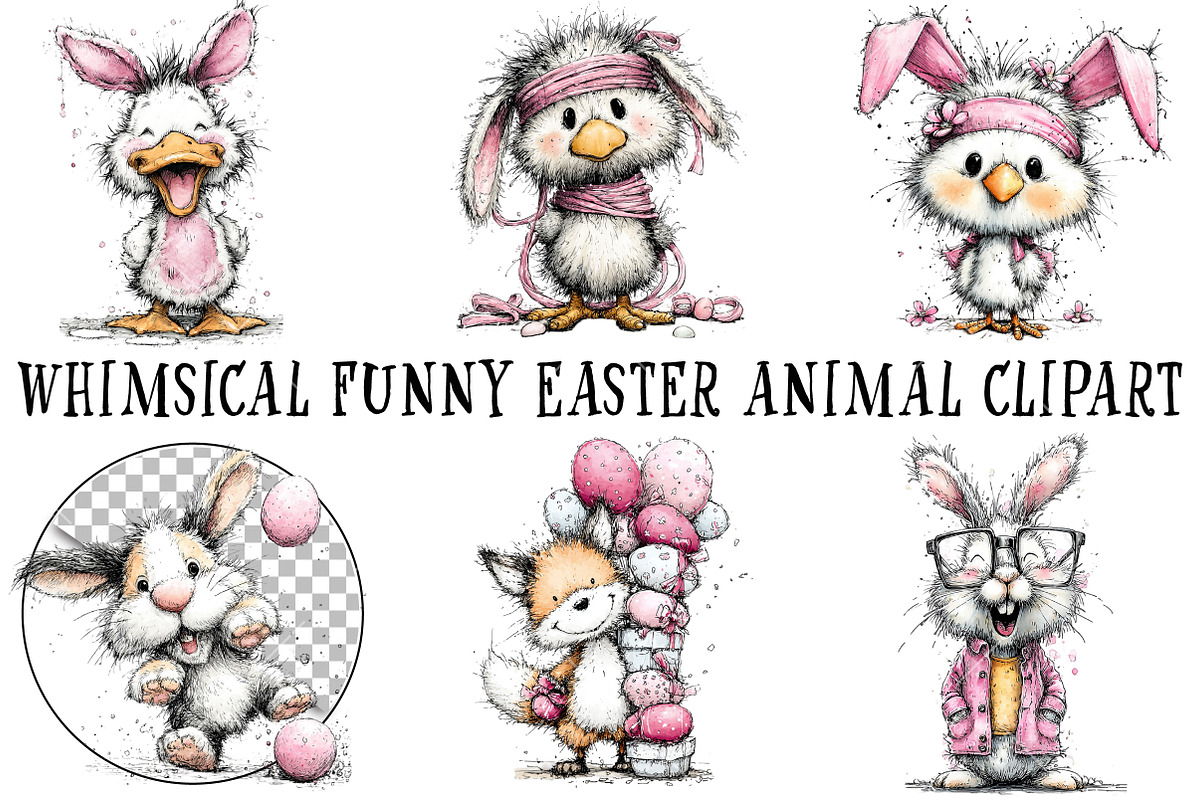 Whimsical Funny Easter Animal Clipar, an Illustration by OK Design (Photo 2 of 6)