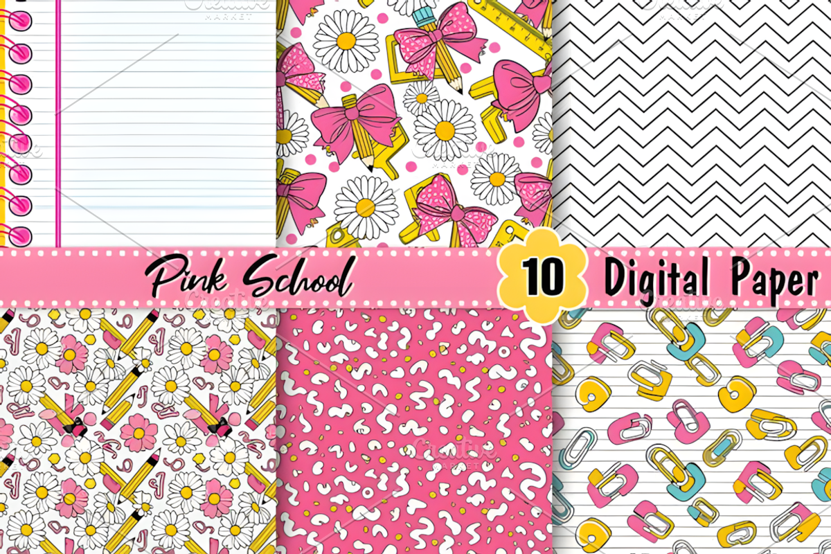 Pink School Digital Paper, a Pattern Graphic by Coco Bloom (Photo 2 of 3)
