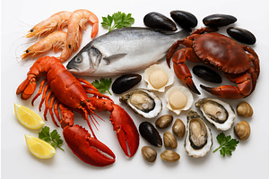 Fresh Seafood Variety Lobster Crab, a Food Illustration by AlexArt