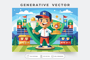 A cartoon character celebrates victo