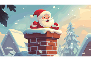 Santa Stuck In Chimney. Cartoon