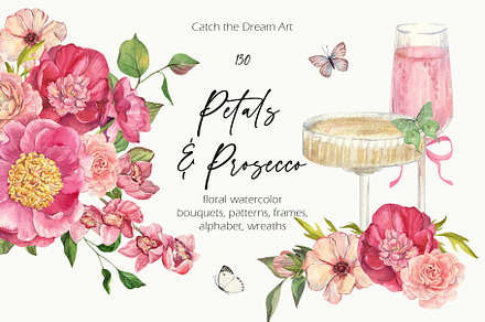 Petals & Prosecco Floral Watercolor, a Decorative Illustration by Catch the Dream Art