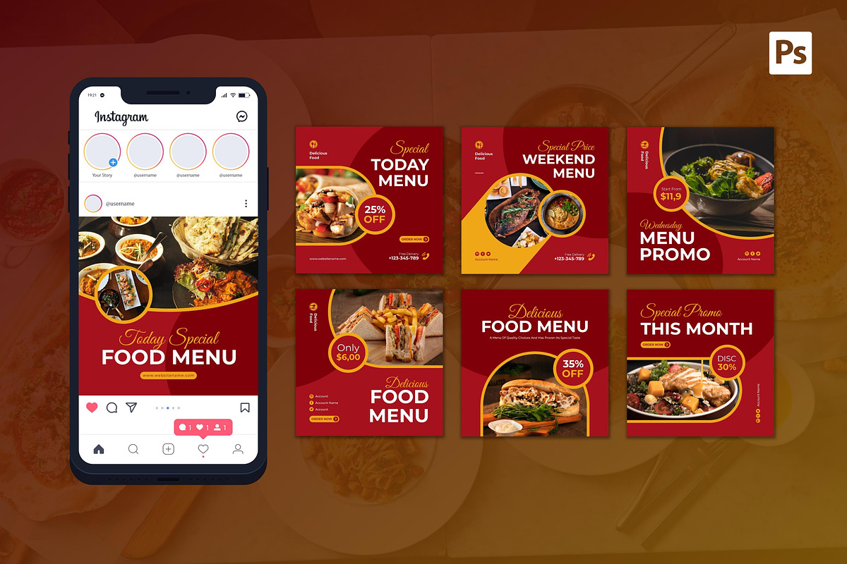 Delicious Food Instagram Post, a Social Media Template by CavenArt (Photo 3 of 5)