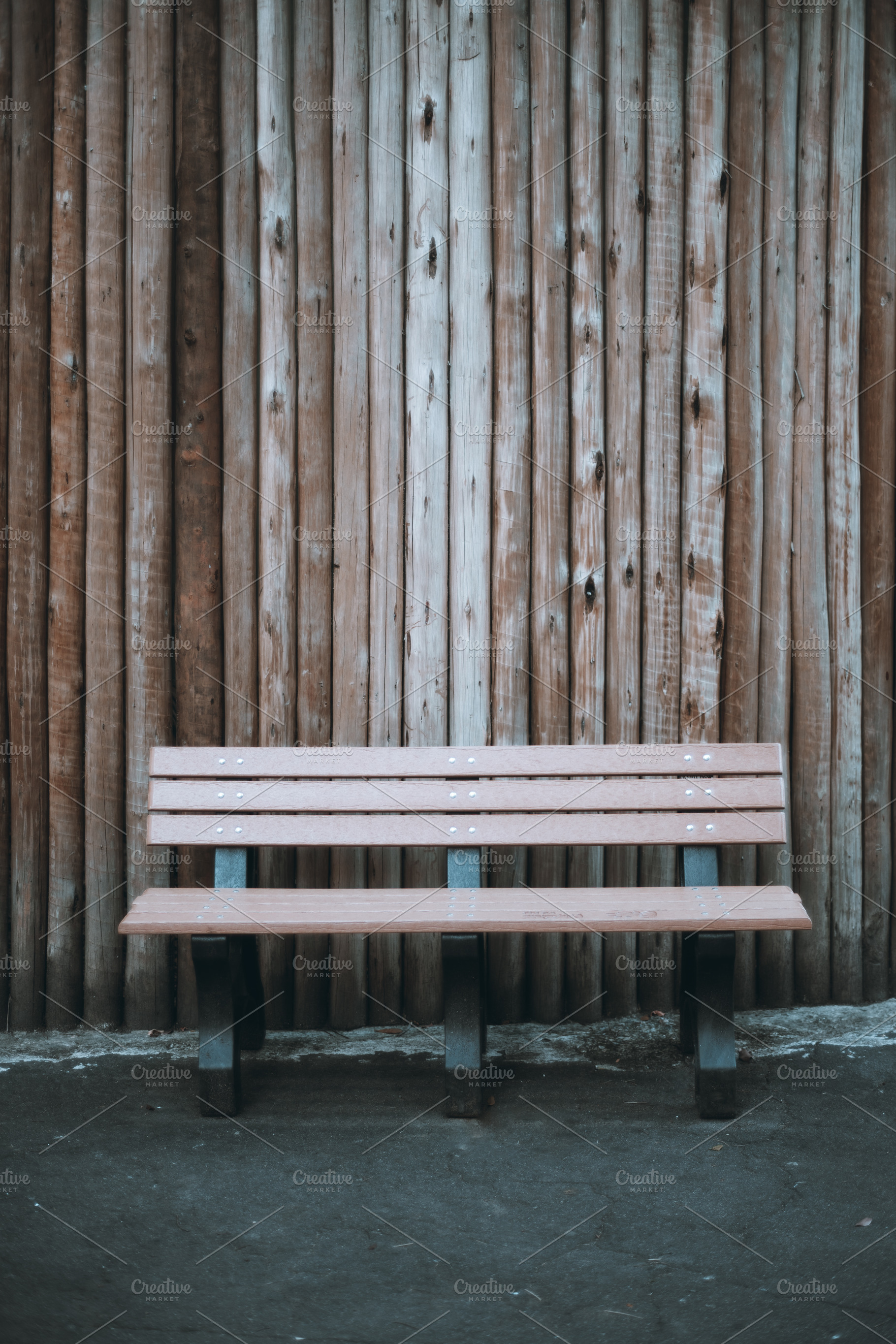 Wooden bench minimal scene, an Architecture Photo by SkyNext