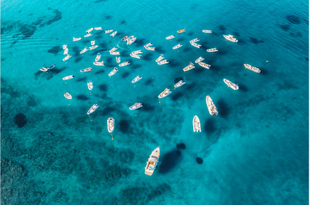 Aerial view of motorboats in shape, a Nature Photo by den-belitsky