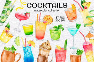 Watercolor Cocktails Clipart Set