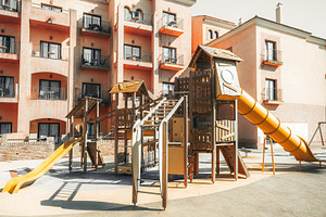 Wooden playground by resort hotel, a Sports & Recreation Photo by SkyNext