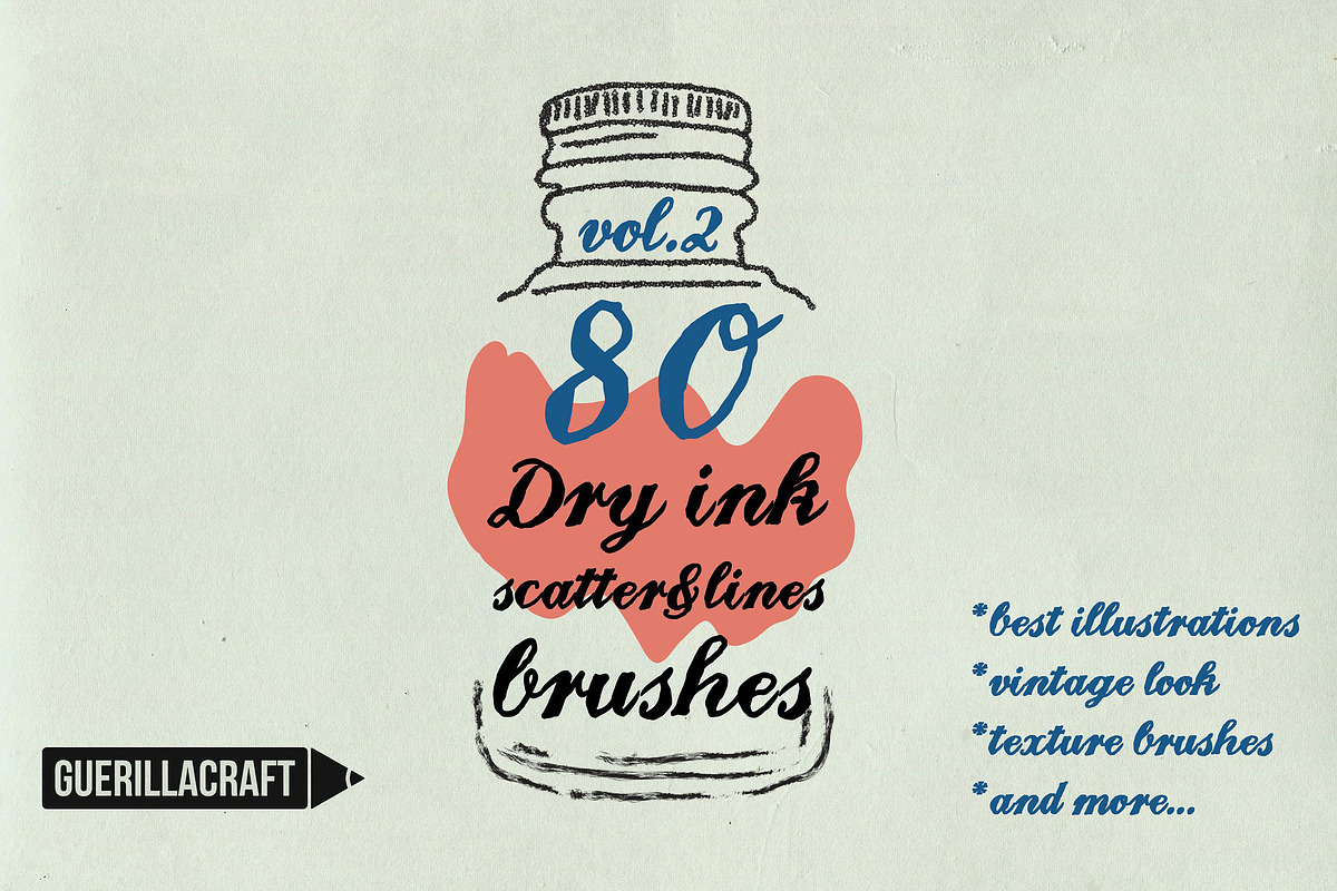 Dry ink brushes VOL.2 scatter&lines, a Brush Add-On by Guerillacraft (Photo 1 of 5)
