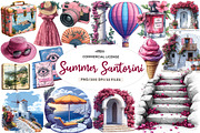 Pink Summer Santorini Travel Clipart, an Illustration by CreationArt (Thumbnail 1 of 9)